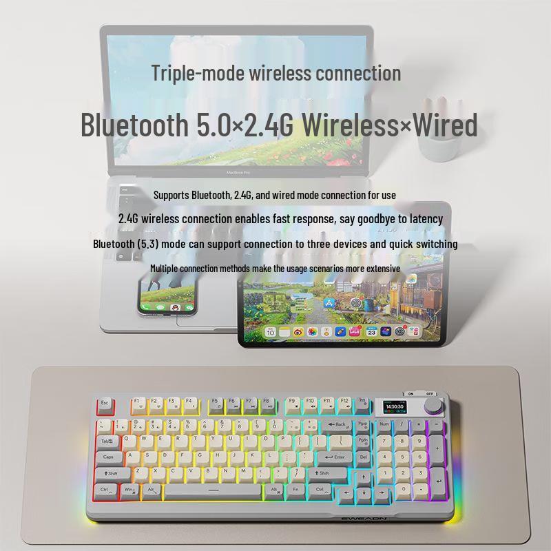 EWEADN V98Pro Triple-Mode Wireless Keyboard and Mouse Set with Smart Screen