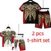 European and American Street Men's Short Sleeved T-shirt Shorts Set 3D Angel Wings Skull Print Men's and Women's Loose Casual Sports Suit