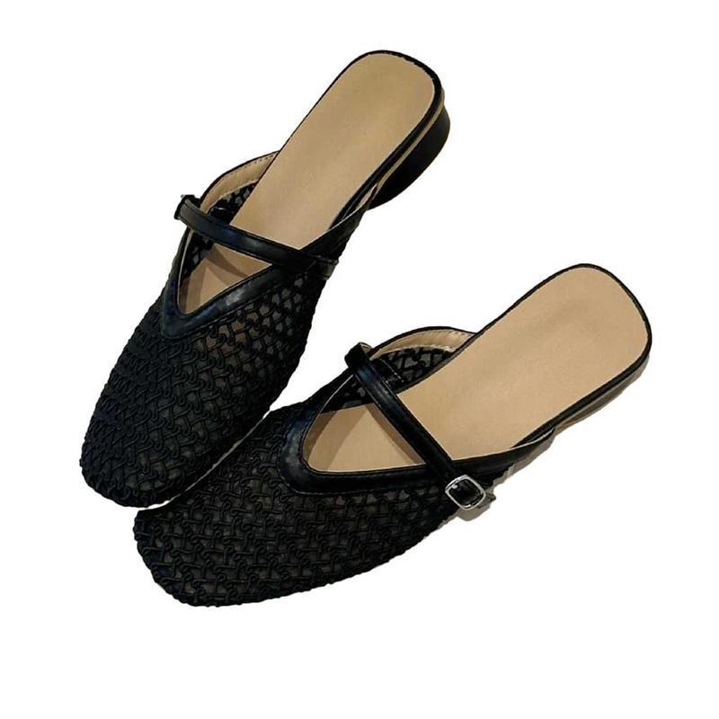 

Mules Women s Pumps Mesh Flat Square Toe Low Heel Spring Summer Sandals Sabot Slippers For Going Out Indoor Shoes Casual