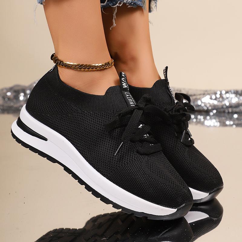 Knitted Chunky Platform Sneakers for Women Summer Black Mesh Breathable Sports Shoes Woman Plus Size 43 Fashion Walking Sneakers