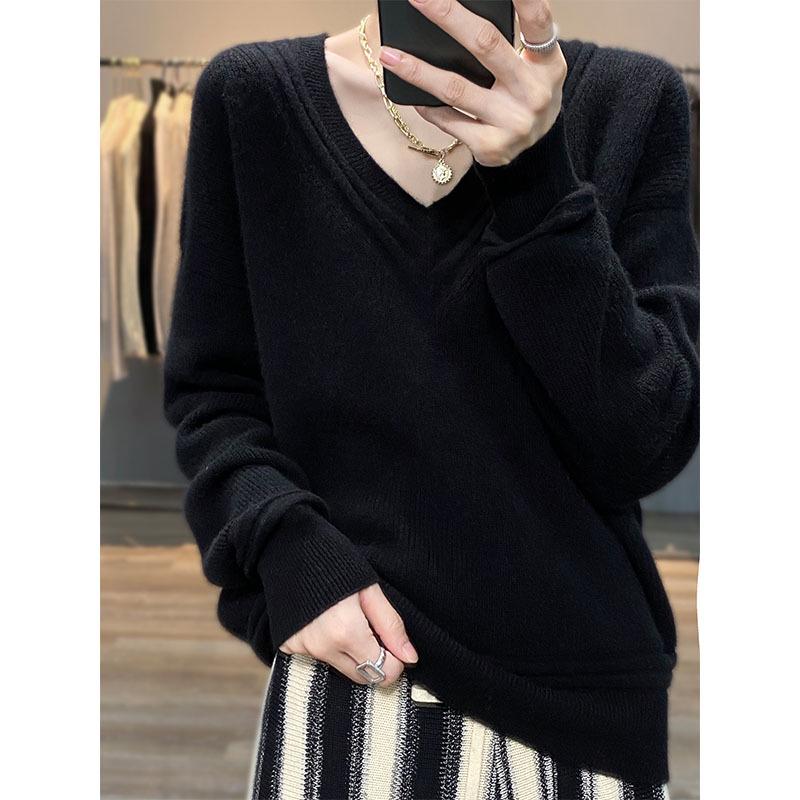 Korean Style V-Neck Wool Sweater: Women's Loose-Fit Autumn/Winter Cashmere Pullover