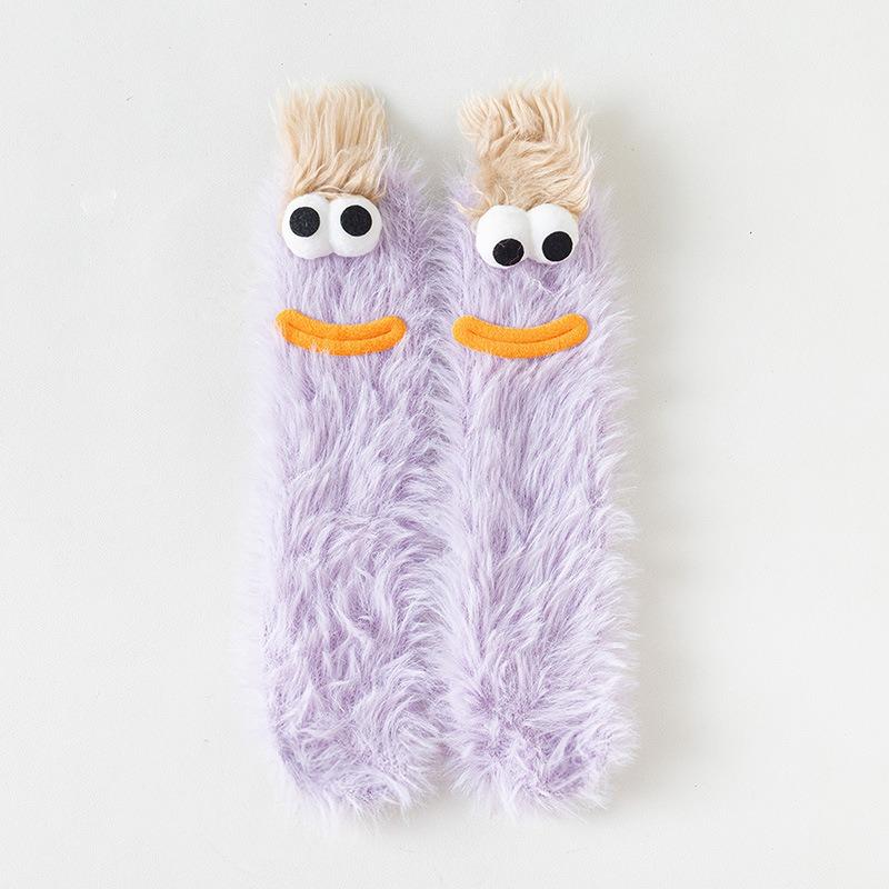 Ugly Cute Funny Socks Women's Medium Tube Socks Autumn and Winter Floor Sleeping Socks Coral Fleece Home Hair Fluffy Cute Warm
