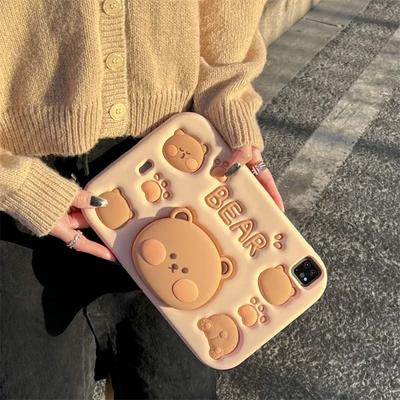 Mignon Étui ours dessin animé pour iPad Pro 11 pouces 2022 2021 2020 Housse de tablette en silicone avec support pour iPad 9.7 5ème 6ème 10.2 9ème 8ème 7ème 10 10ème ipad mini Funda