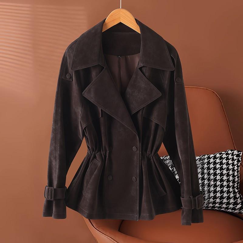 Womens Short Faux Suede Leather Jacket