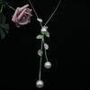 Women Sweater Chain Leaf Faux Pearl Rhinestone Decor Tassel Alloy Clothes Jewelry Dating