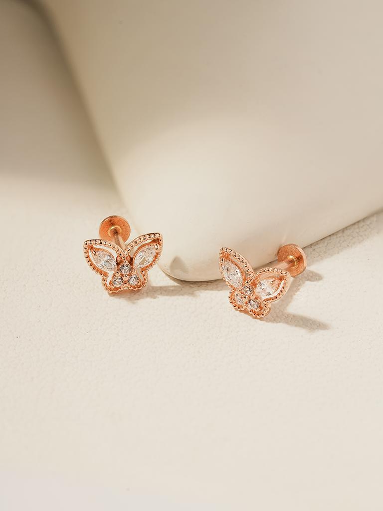 Minimal Piercing 14K Internal Crystal 3D Butterfly Labret Piercing