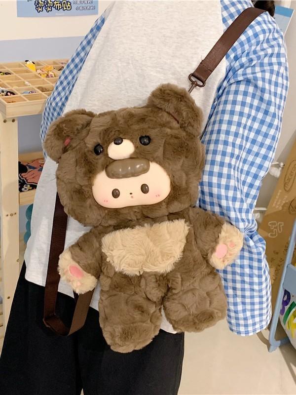 Plush Bear Backpack For Girls With Zipper Closure And Daypack Style