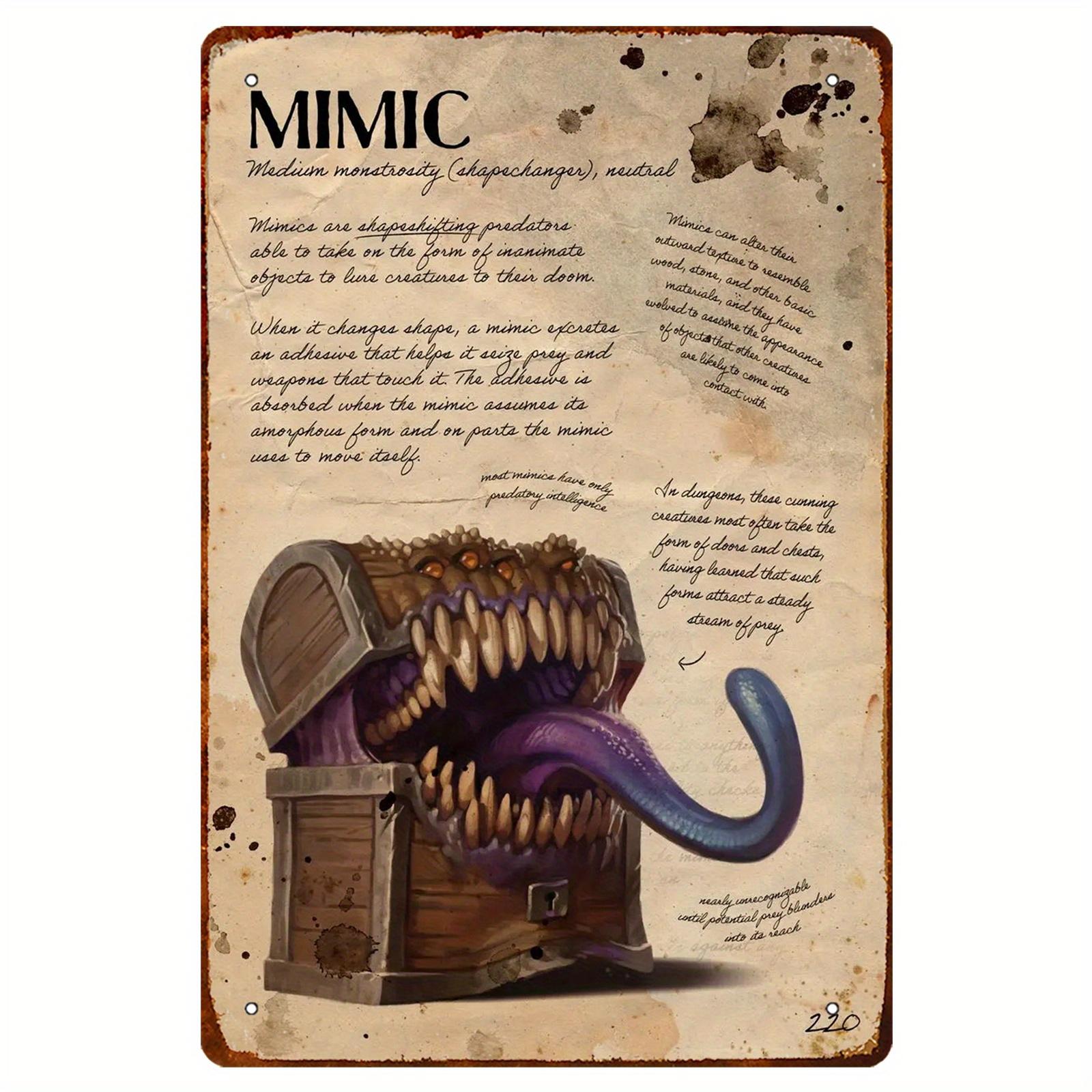 Vintage Mimic Metal Sign Art   WeatherResistant Iron Wall Decor with PreDrilled Holes Fantasy GameInspired Dungeon  RPG Ro 20x30cm（7.8x11.8inch）
