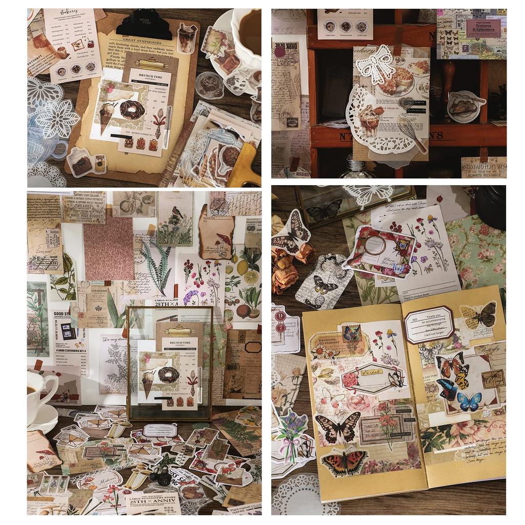 Ta Merry Sticker Collage Material Flake Design Planner Large Retro Background Lots of Antique English Lace Assortment Stickers, Paper, Stickers,