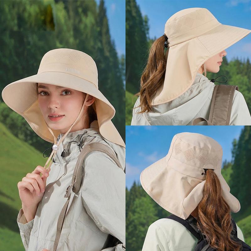 Large Eaves Shawl Sun Hat Women's Fisherman Hat Spring Summer Outdoor Sunhat with Horsetail Hole