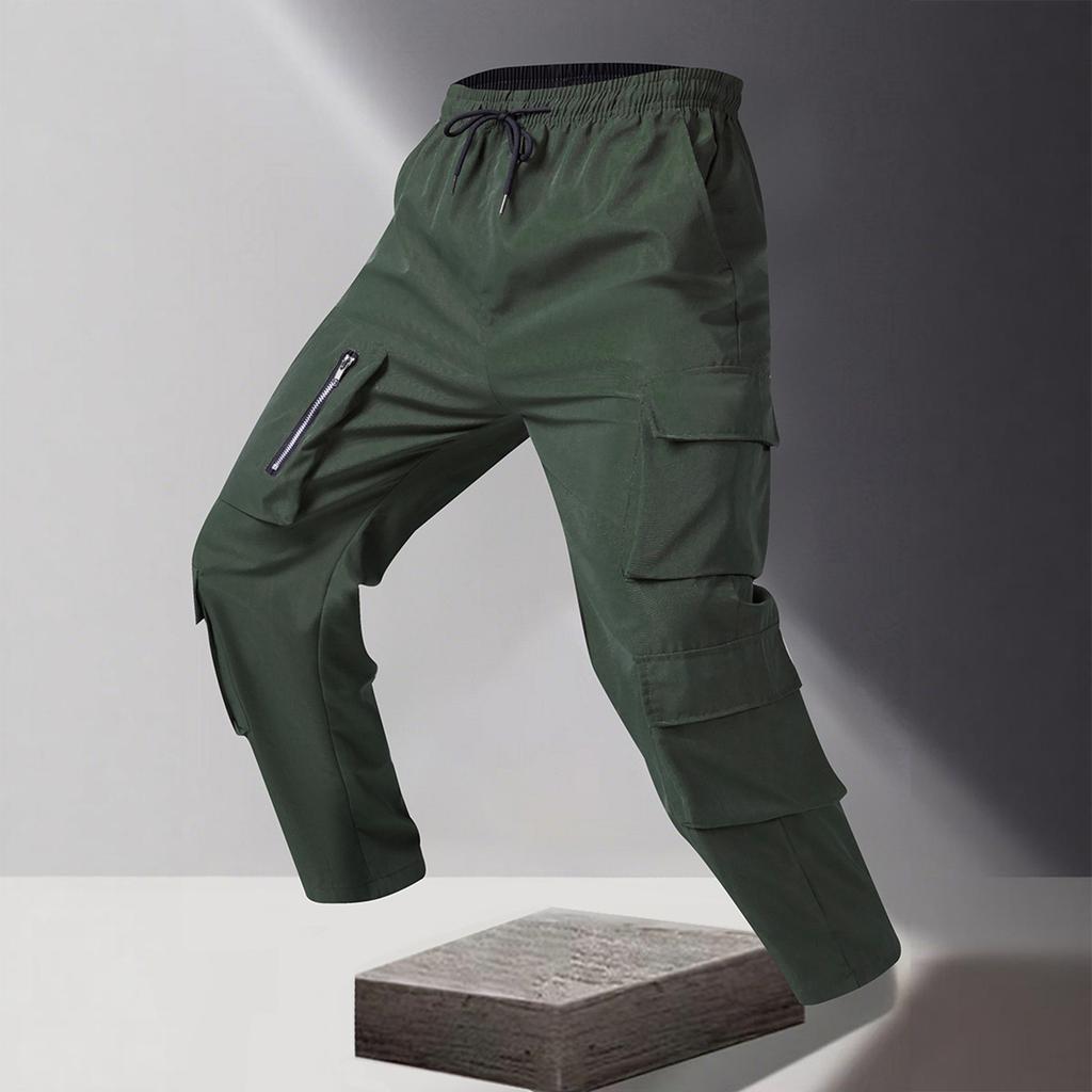 Men's Drawstring Multi Pocket Cargo Pants Men's Casual Quick Drying Straight Leg Cargo Pants