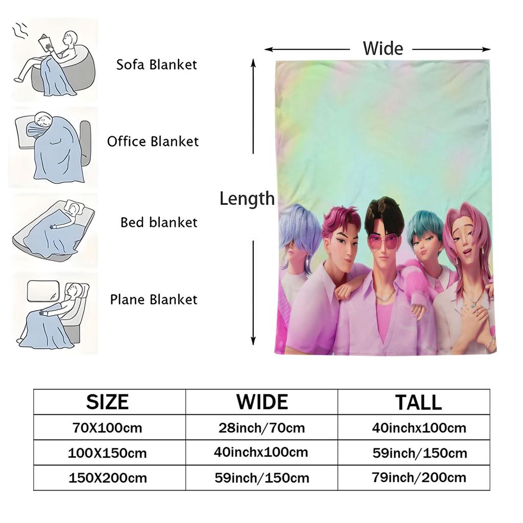 K-POP Huntrix & Saja Boys Flannel Blanket Hot Anime Throw Blanket for Home Living Room Travel Camping Office Napping Fan Gift