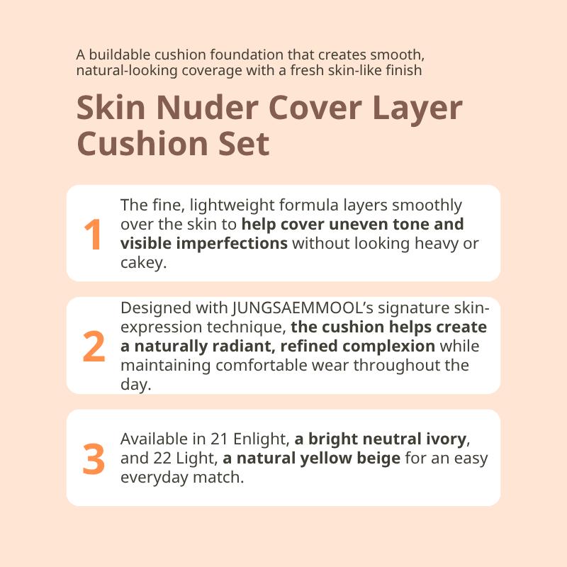 [JUNGSAEMMOOL] Skin Nuder Cover Layer Cushion Foundation 14g + Refill 14g (Number 21 ,22)