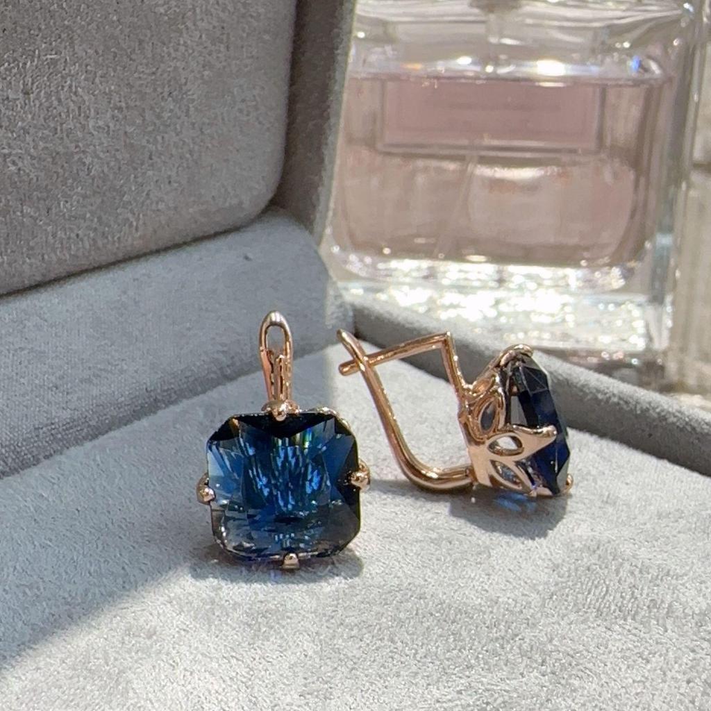 Gulkina585 Color-Preserving Gold Electroplated Zircon Jewelry with Sapphire Earrings and Necklace