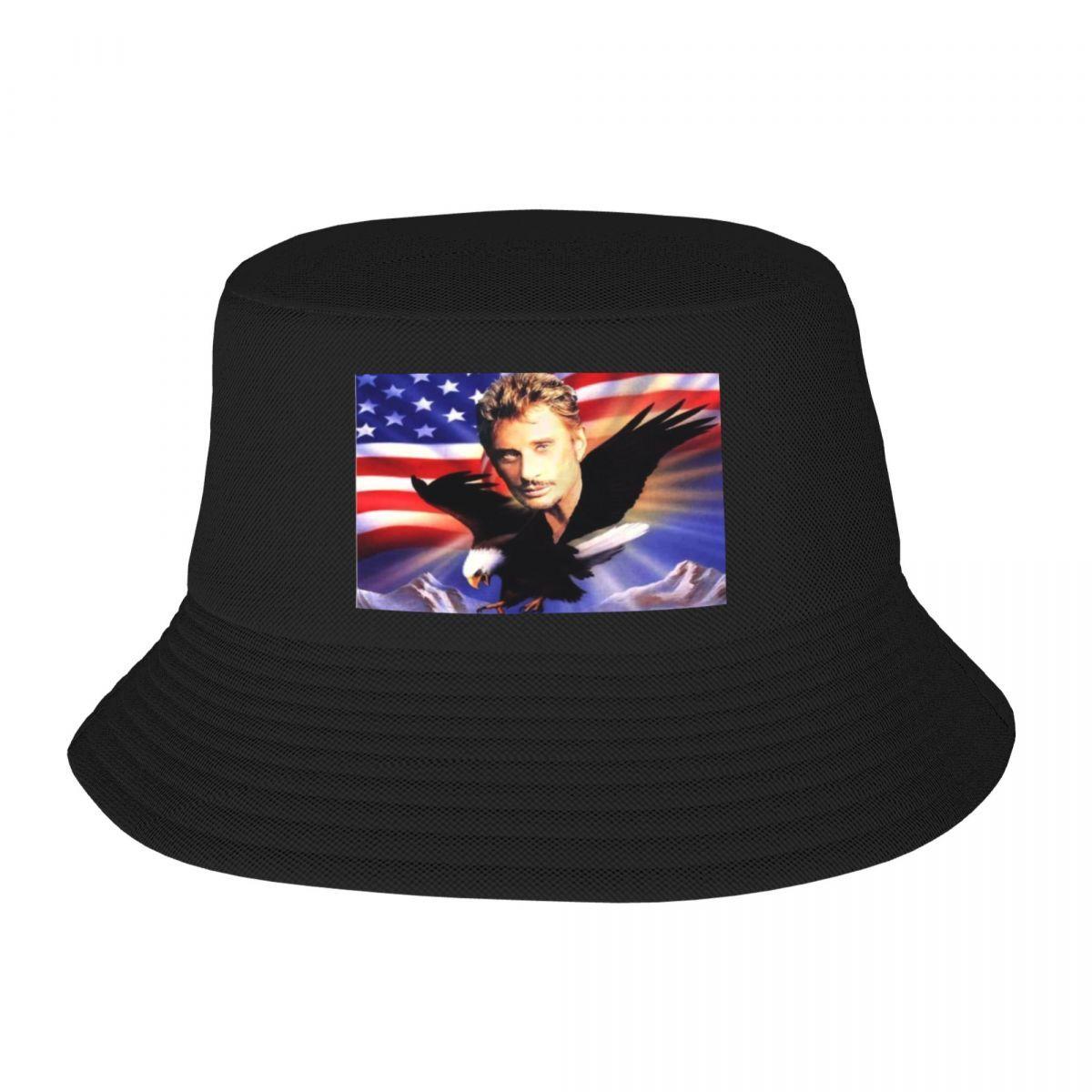 

Custom Johnny Hallyday Eagle Bucket Hat for Women Unisex Print French Rock Summer Travel Beach Outdoor Fishing Cap