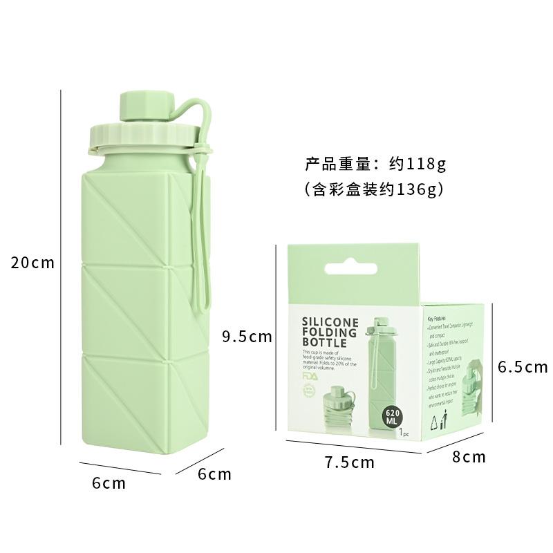 Collapsible travel water bottle, food grade BPA-free silicone collapsible water bottle, leak-proof portable water bottle, suitab 0.6L