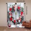 2Pcs Christmas Holiday Theme Curtain Decoration For Christmas New Year Snowy Candy Cane Design Aesthetic Window Drapes A