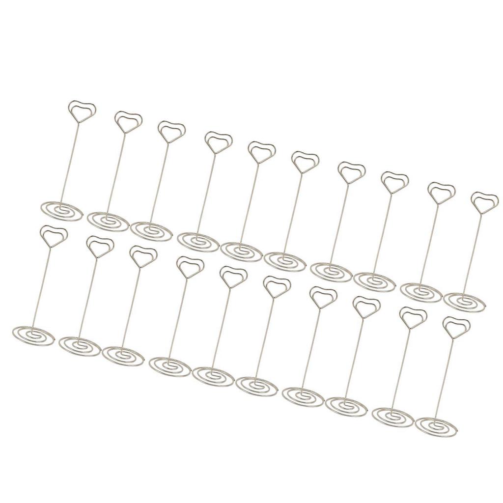 20 Pcs Table Number Holder 15cm Heart Shaped Place Card Holder Memo Clip Photo Stand Silver