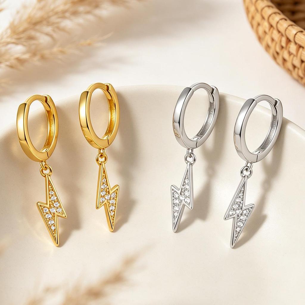 S925 Sterling Silver Zircon Lightning Drop Earrings: Classic, Versatile European-American Design