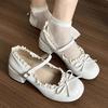 High-end bow temperament ballet small leather shoes women's new autumn lace edge heightening Mary Jane shoes tide
