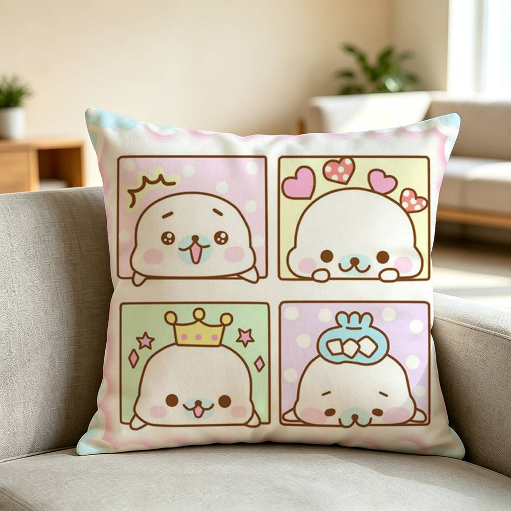 S-Soft Round Tiny Cartoon Mamegoma Square Double-Sided printed Pillow Case Bedroom Bedside Pillow Sofa Cushion Cover