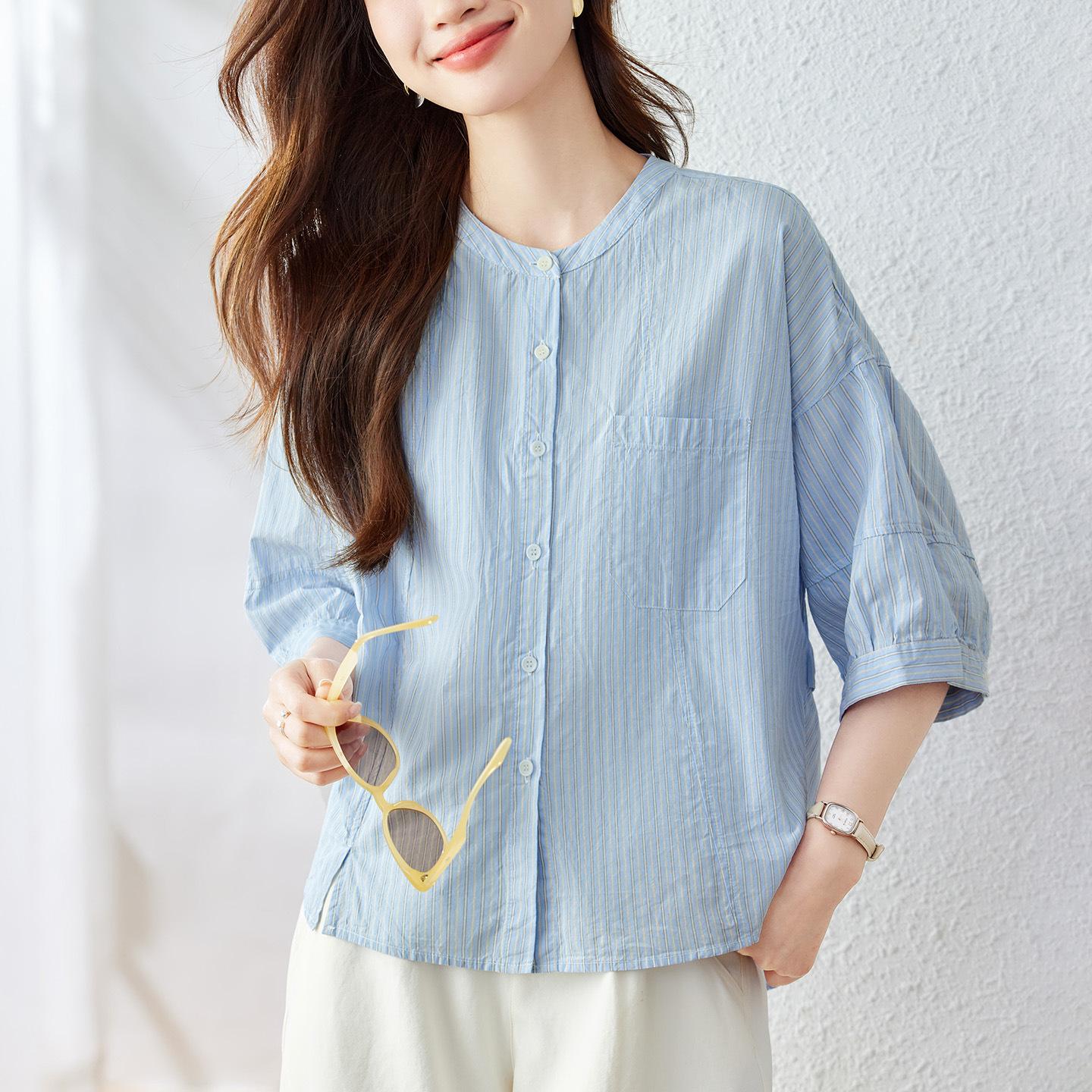 

Французская полосатая рубашка для женщин, тонкая летняя, новая корейская свободная, высококлассная маленькая рубашка XXL
