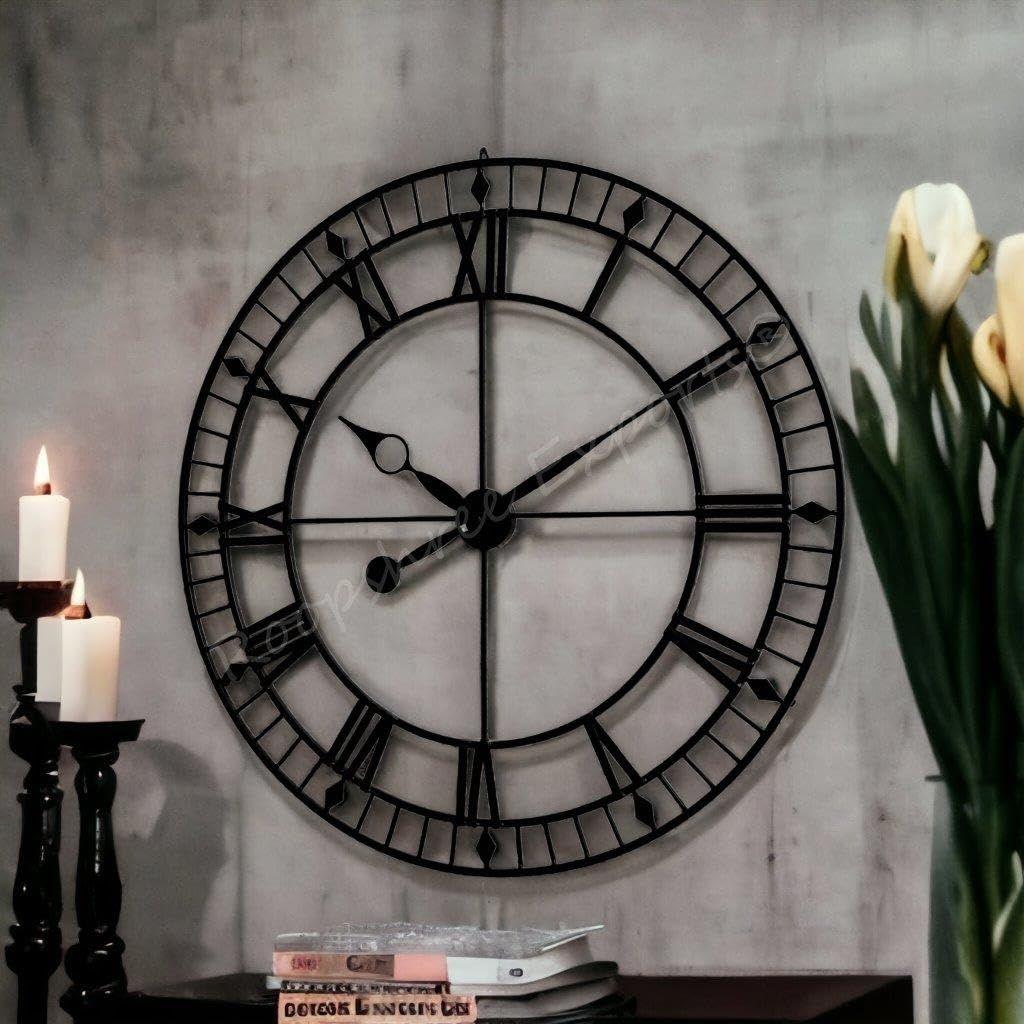 Clock Iron Hand-Crafted Extra Large Analog Wall Clock/Black Colour/Intricate Design, 36 In (90 Cm'S)