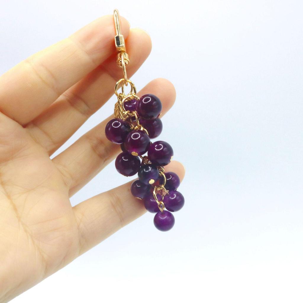 Handmade Beaded Grape Keychain Pendant - Purple & Green Glass Charm for Women's Bags