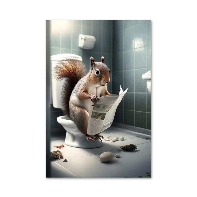 Funny Bathroom Humorous Animal Bear Dog Tiger Sitting On Toilet Reading Newspaper Canvas Painting Posters and Prints Wall Art