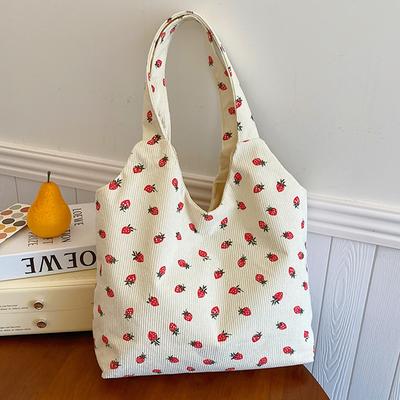 Vielseitige Einkaufstasche aus Cord mit Aufdruck, Aufbewahrungstasche für den Frühling, große Kapazität, Schultertasche zum Umziehen, Einkaufstasche für Damen