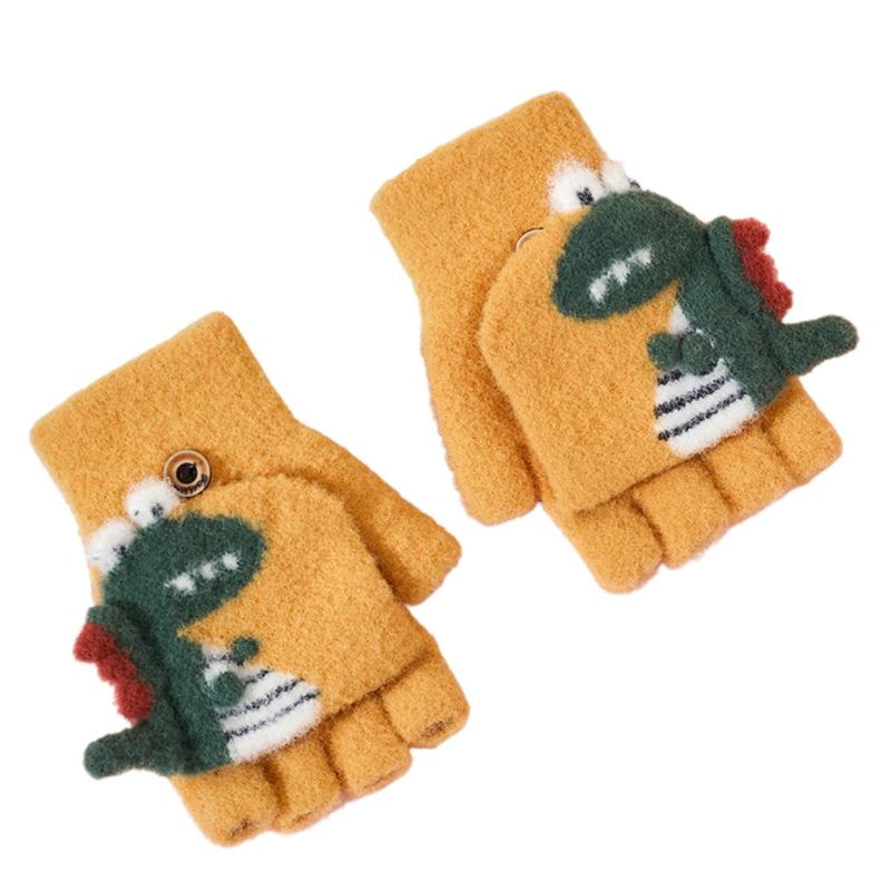 Convertible Gloves Winter Half Finger Mittens Stretchy Knit Half Finger Gloves with Soft Cover for Kids Teens Kawaii