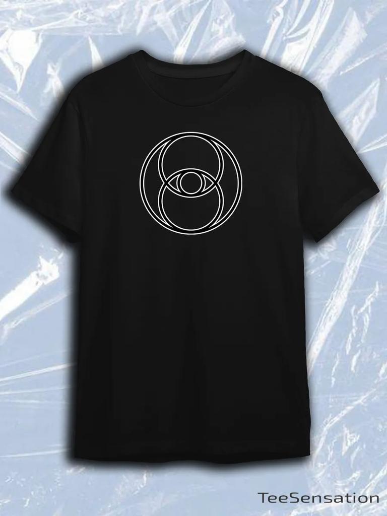 TeeSensation Black Crew Neck Short Sleeve T-Shirt with White Vesica Piscis Overlapping Circles Sacred Geometry Line Art Print