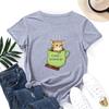Summer Round Neck Cute Dog and Tea Cup Design Printed T-shirtsFashionable Casual Pure Cotton Short Sleeved Women's T-shirts