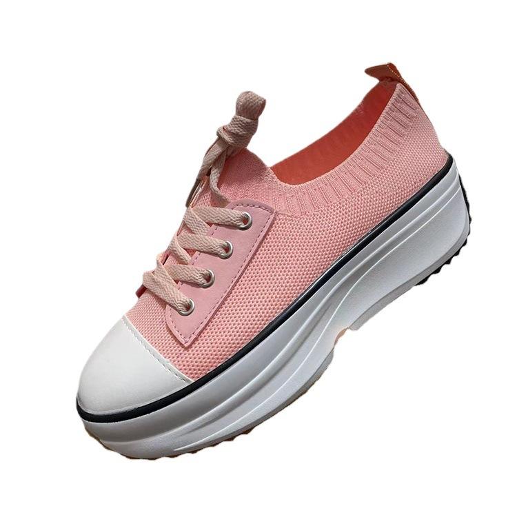 New Thick-soled European and American Large-size Single Shoes with Front Lace-up Fly-woven Thick-soled Round-head Single Shoes Women's Shoes