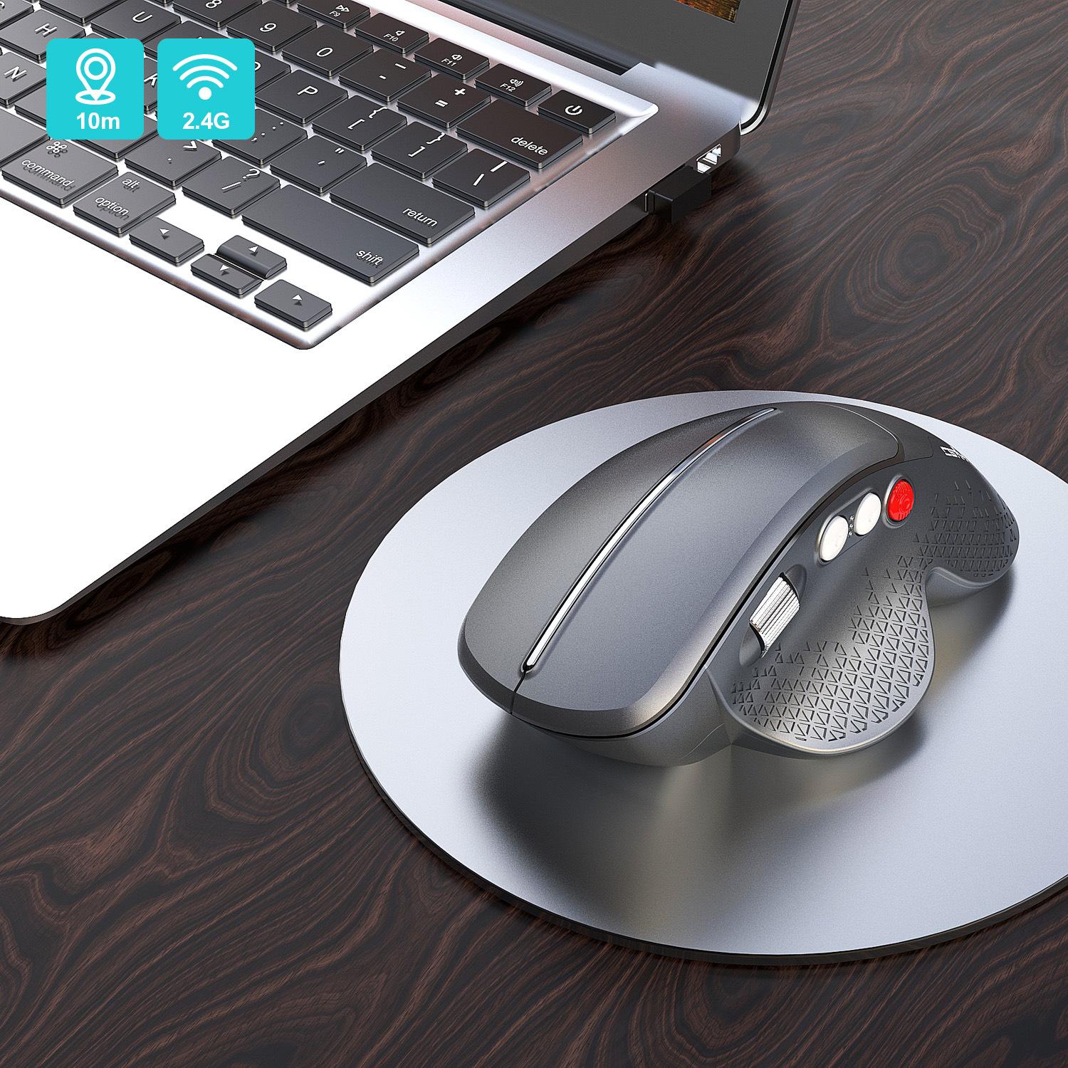 

T32 2.4G Vertical Wireless Mouse Ergonomic Design Comfortable Grip, Side Metal Roller