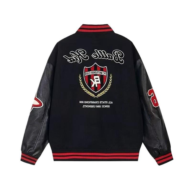 Teen Streetwear Baseball Jacket Colorblock Patchwork Embroidered Loose Fit Outerwear