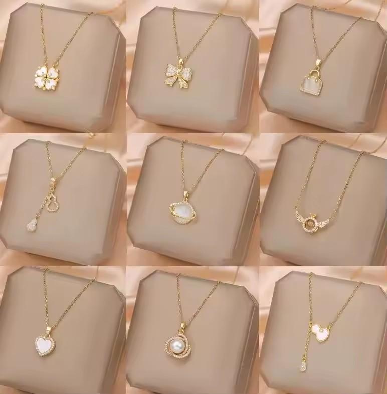 SHC43A-SHC68A Custom Fashion Pendant Necklaces Women's Jewelry Stainless Steel Chokers Pearl Chains Necklace Set for Women Girls