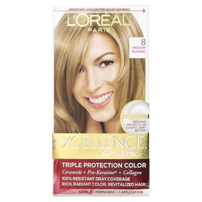 L'Oréal, Excellence Cream, Triple Protection Color, Średni blond 8 opakowań, 1 aplikacja