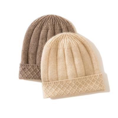 Cashmere Autumn and Winter New Style Women's High End Solid Color Pit Strip Thickened Warm Fashion Casual Cuffed Knitted Hat