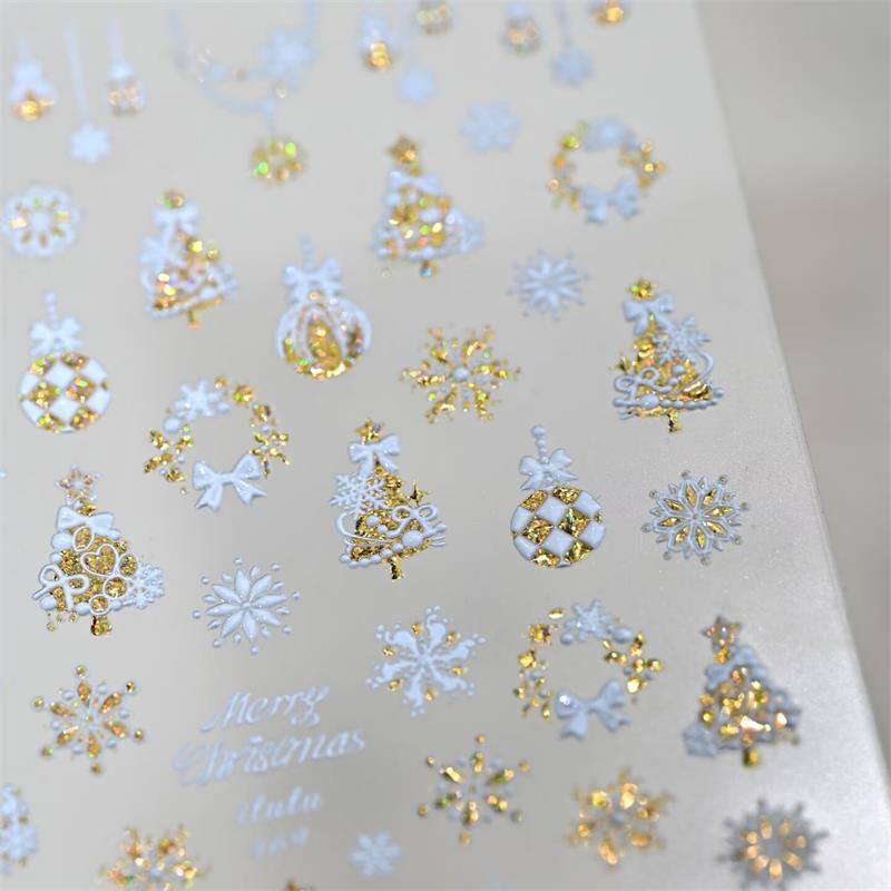 Cute Christmas Style Bow Colorful Snowflake Christmas Tree Nail Art Stickers Girly Nail Art Print Stickers Women Nail Decor Gift