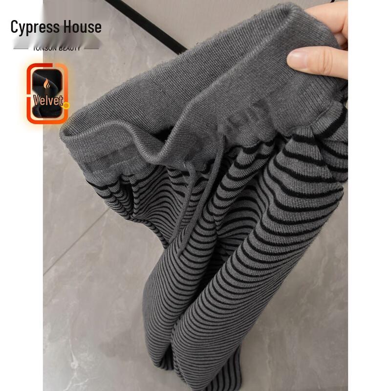 

SIBASHE Women s High-Waist Striped Wide-Leg Fleece-Lined Pants M