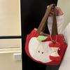 Red Apple Handbag Creative Cute Corduroy Shoulder Bag Stylish Outing Canvas Bag with Apple Pendant Casual Versatile Shoulder Bag
