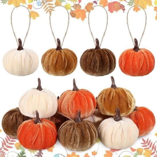 16 Pcs Artificial Velvet Pumpkins Small Foam Faux Flocked Pumpkin Tabletop Centerpiece for Fall Thanksgiving Halloween Harvest Home Table Decor