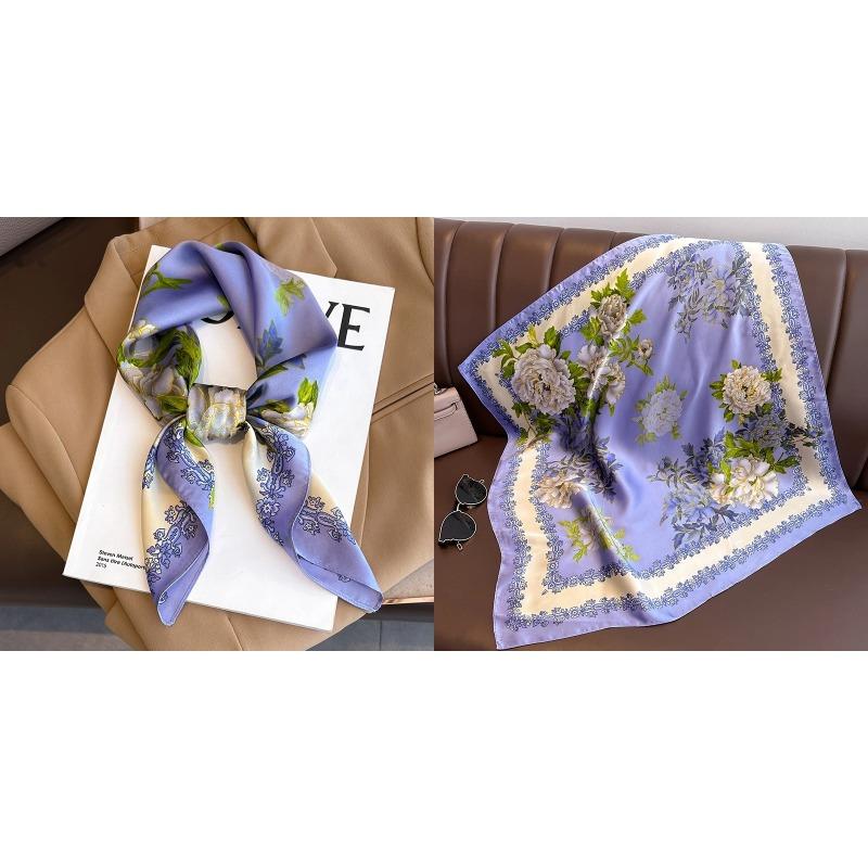 Lenço Quadrado de Seda Estampa Floral de Luxo Mulheres Lenço de Cetim Macio Faixa de Cabelo Lenço de Pescoço Cabeça Hijab Senhora Faixa de Cabelo Foulard Fita de Bolsa