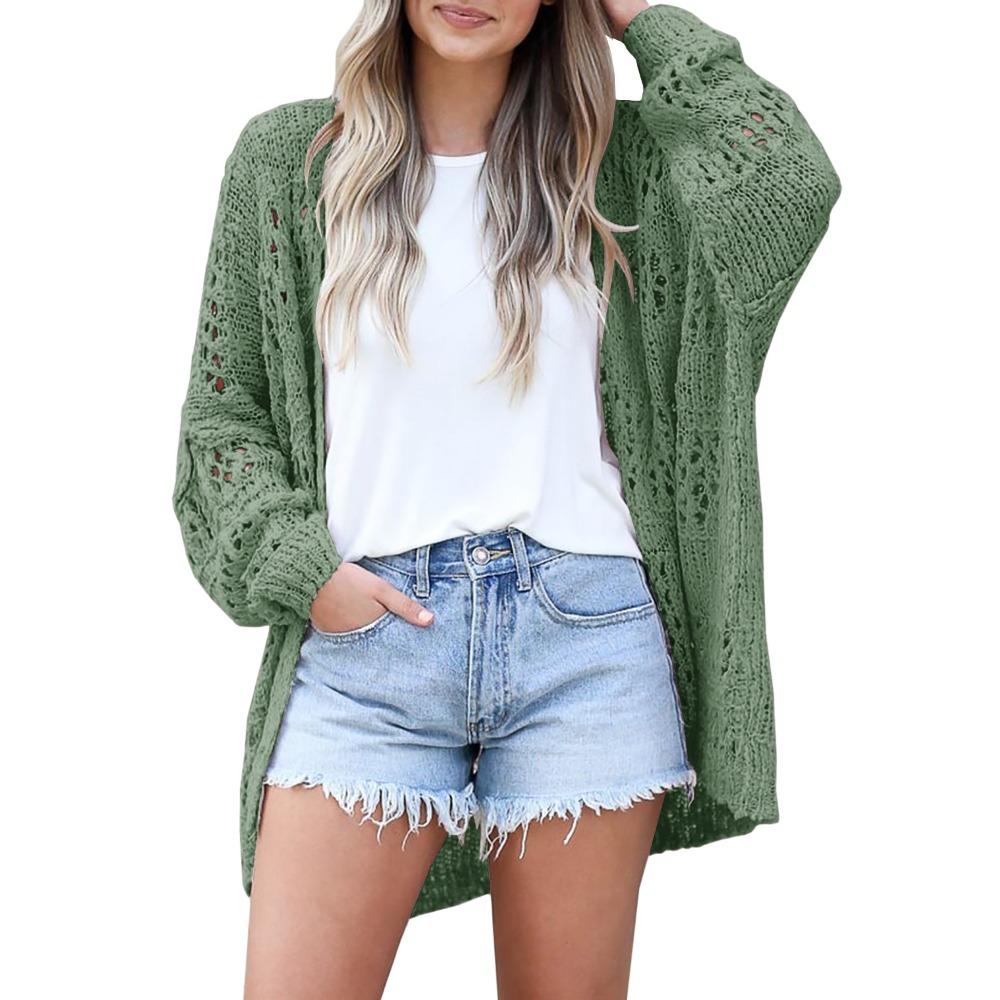 Spring and Autumn's New Fashionable Women's Cardigan Long-sleeved Hollowed-out Sweater Coat