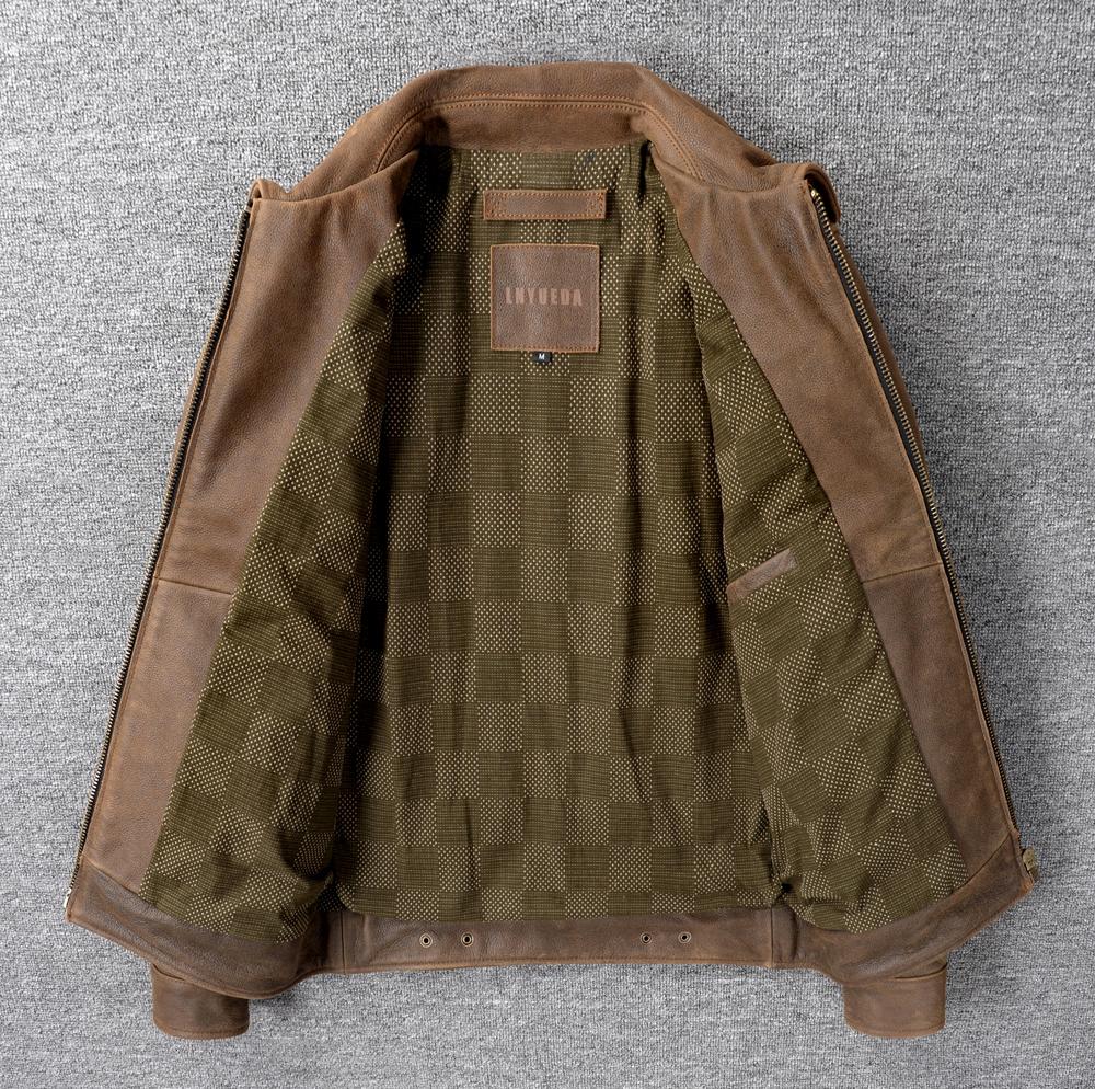 Classic 1930S Style Brown Uncoated Genuine Cow Men Leather Jacket Soft Slim Fit Men's Natural Cowhide Coat Autumn