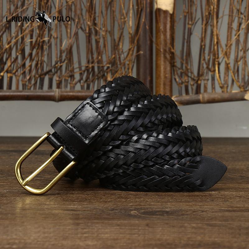 Men's Genuine Leather Braided Belt Cowhide Handmade Woven Pin Buckle Couple's Casual All-match Belt