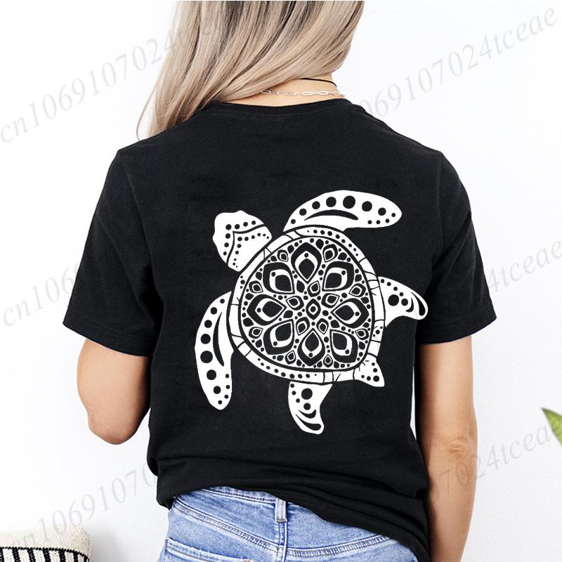 Women Graphic Sea Turtle Floral Print T Shirt Girl Short Sleeve Ladies Camping Print Clothes Lady Tees Tops Female T Shirt Tops
