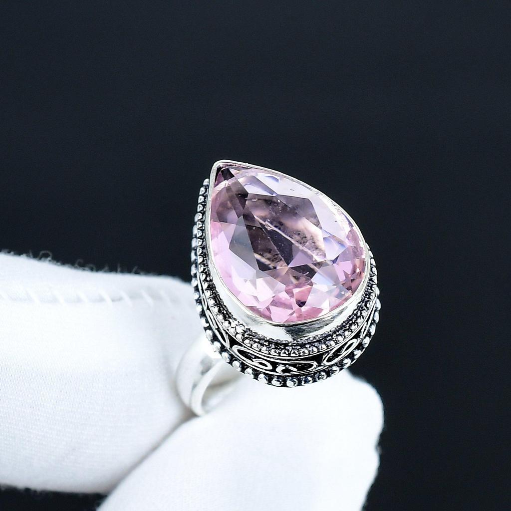 Pink Kunzite Gemstone Ring, 925 Sterling Silver Jewelry, Handmade Ring, Pink Kunzite Statement Silver Ring, Birthday Gifts For Wadding