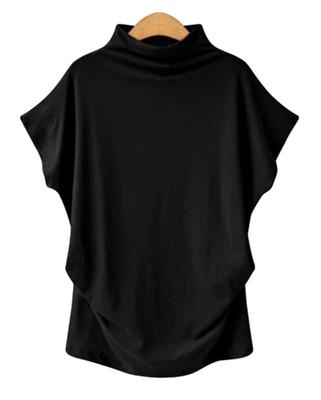 Molx Französisches Lockeres Baumwoll-T-Shirt für Damen, Ärmel, Off-Shoulder, Bündchen, Passform, (Klein, Schwarz)